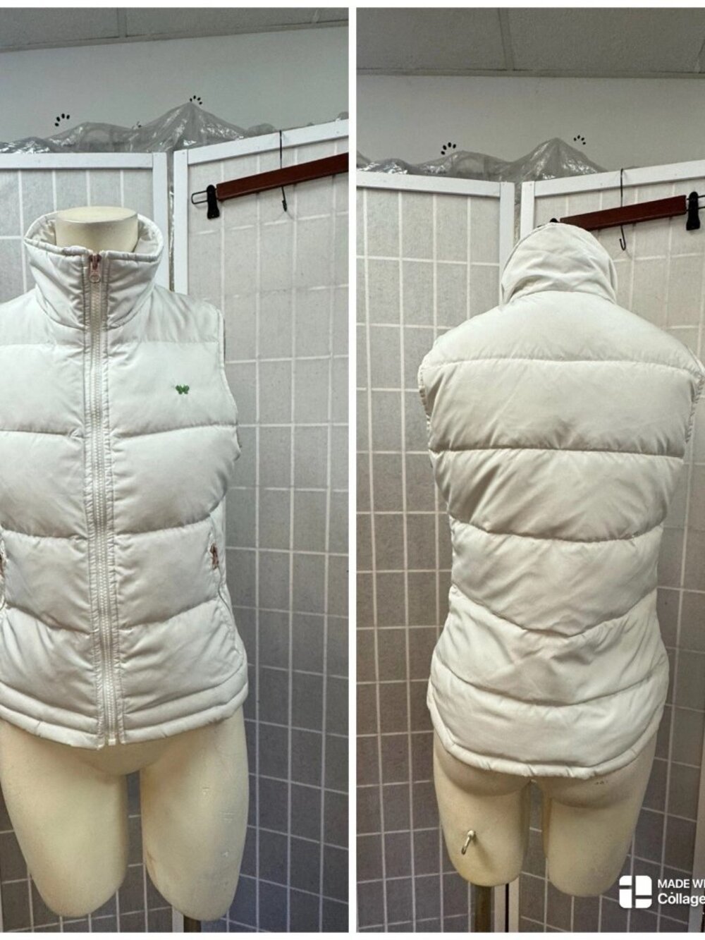 Aeropostales, Woman,Puff Vest,Cream,Size S,Zipper,Pockets,Green Lining.!